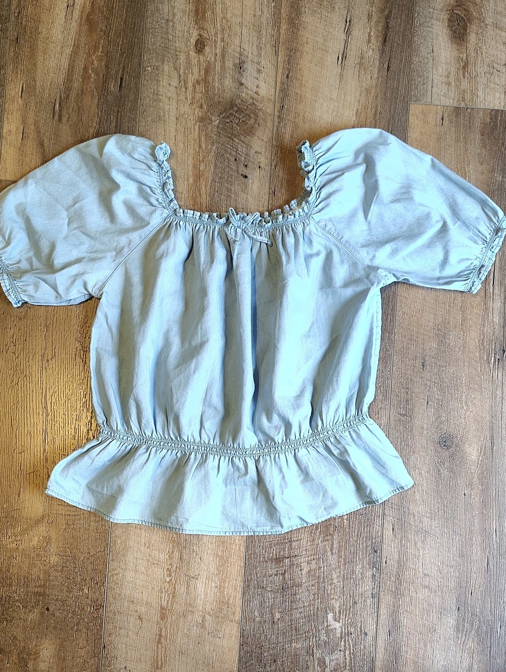 Wonder Nation Girls Light Blue Peplum Puff-Sleeve Top